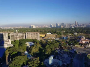 Aerial view of luxury residential buildings in Gurgaon, India.